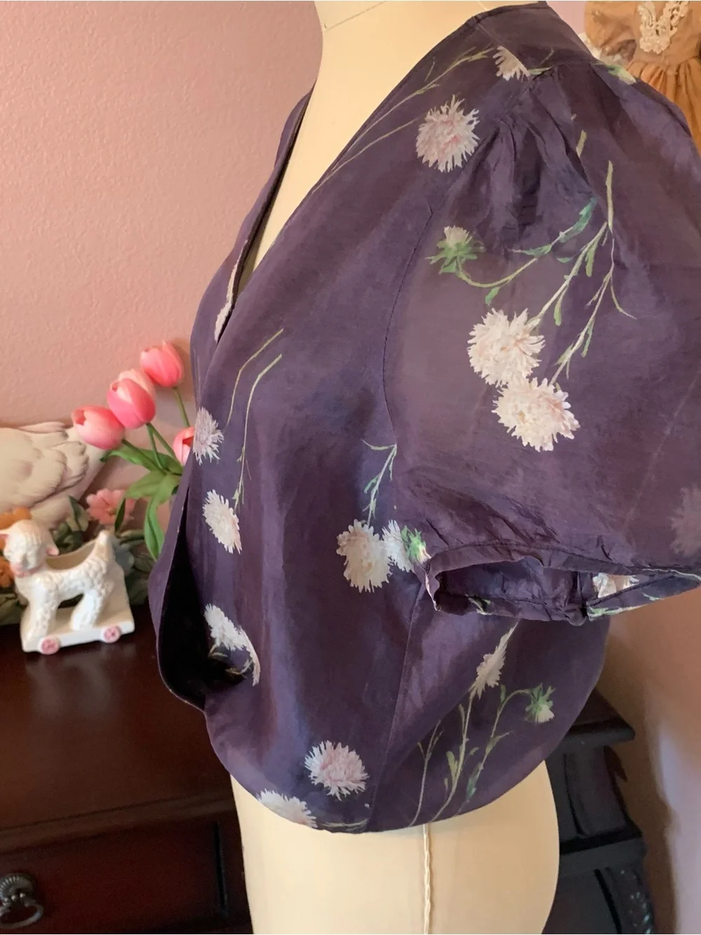 MADEWELL Women’s Silk Purple Floral Wrap Blouse